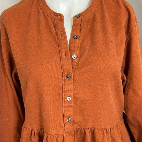 Madewell Flannel Button Placket Tiered Mini Dress Rust Orange Ruffled Dress Sz M - Picture 7 of 14
